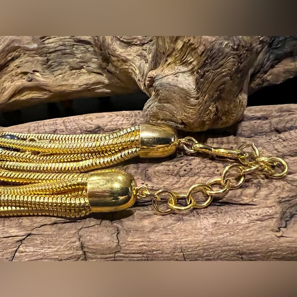 Signed MONET Necklace Gold Tone Multi Strand Statement Chain 18” Hematite - Picture 6 of 8